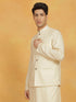 Vastramay Men's Cream Cotton Linen Nehru Jacket
